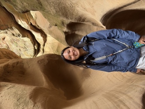 Hiking through a slot canyon