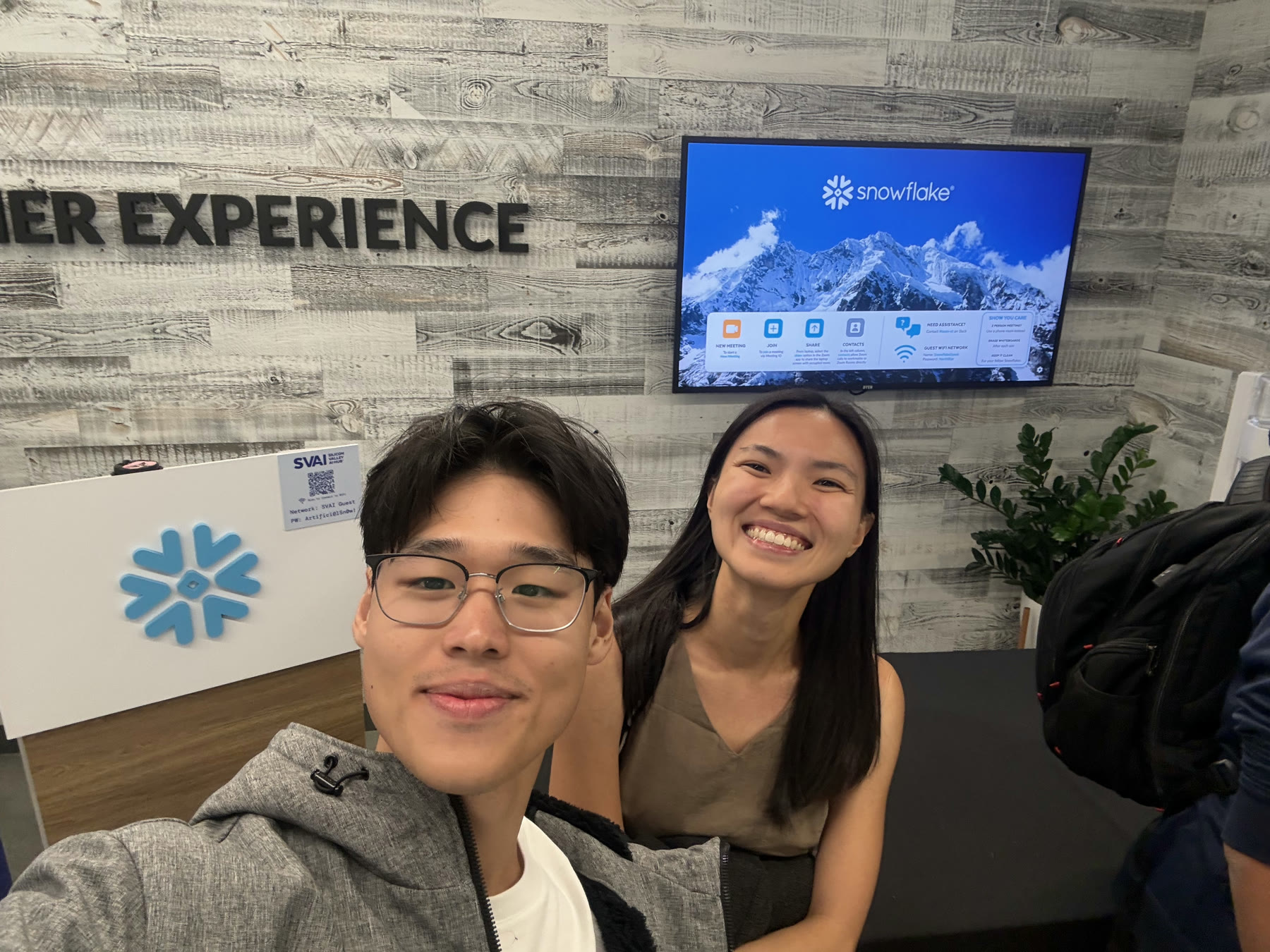 Khar Yi and her teammate at Snowflake's Menlo Park HQ during the Snowflake x EverOS hackathon